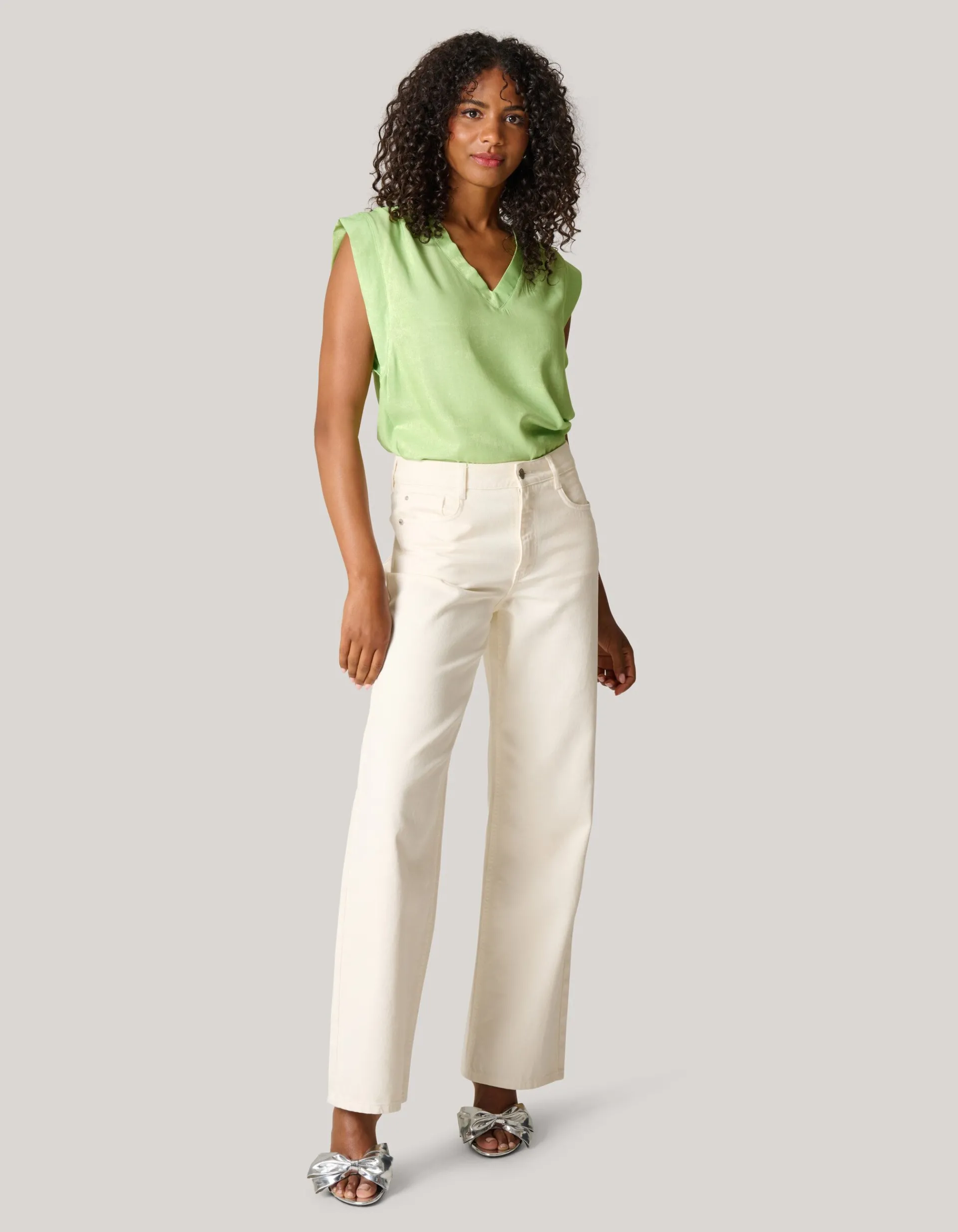 Shoeby Metallic V-hals Top Groen<DAMES Tops