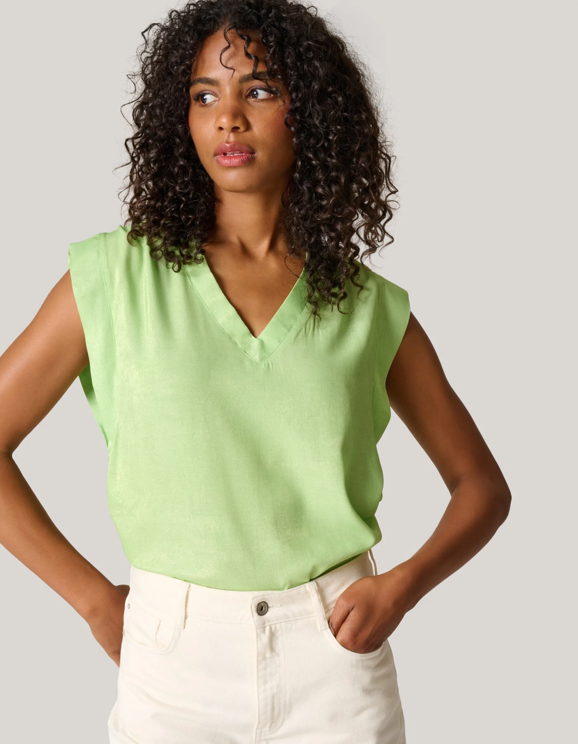 Shoeby Metallic V-hals Top Groen<DAMES Tops