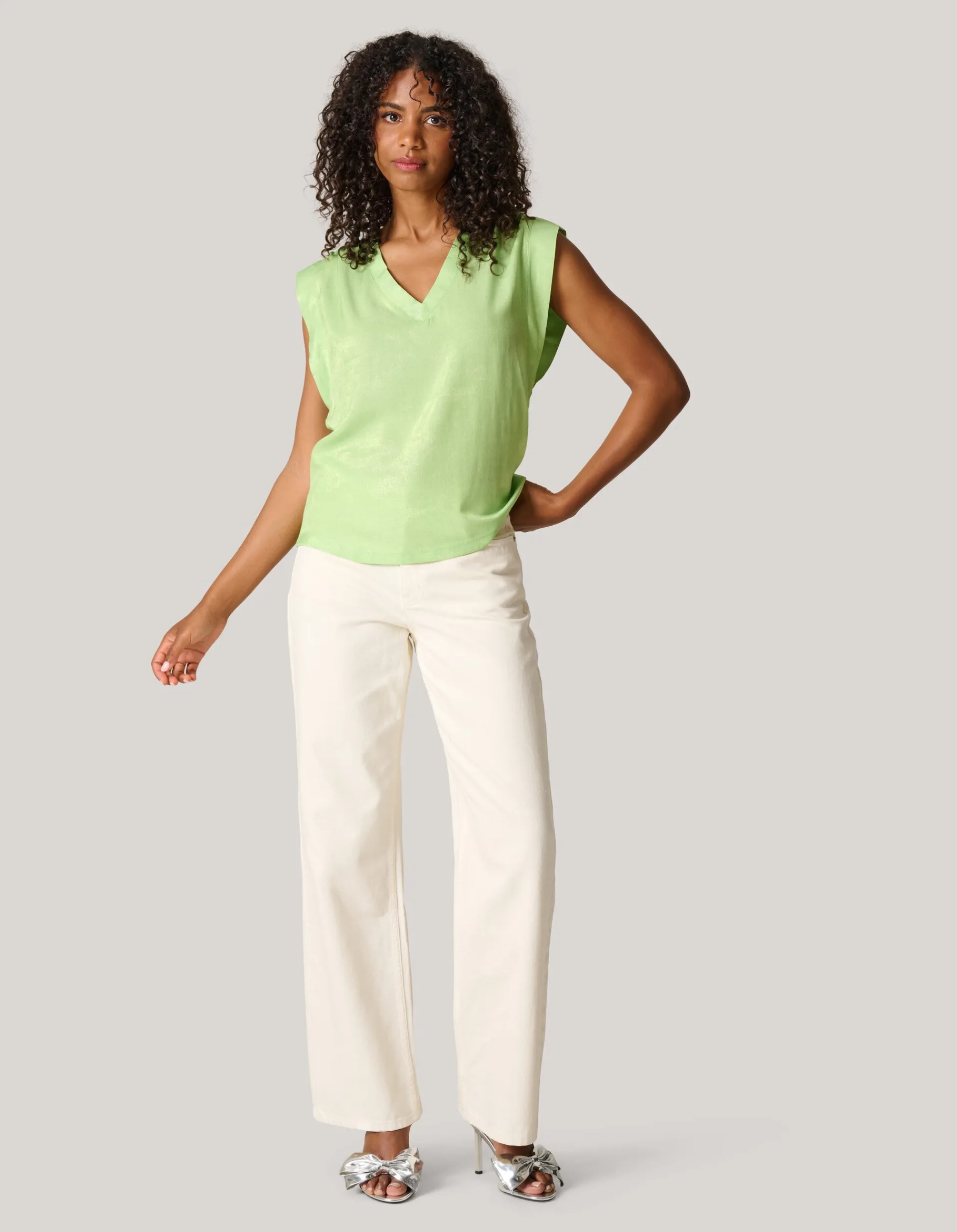 Shoeby Metallic V-hals Top Groen<DAMES Tops