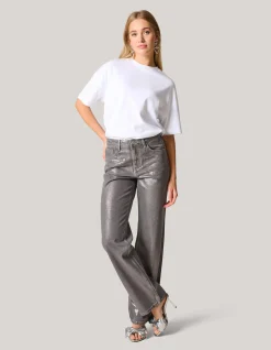 Shoeby Metallic Wide Leg Jeans Donkergrijs<DAMES Jeans
