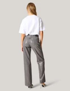 Shoeby Metallic Wide Leg Jeans Donkergrijs<DAMES Jeans
