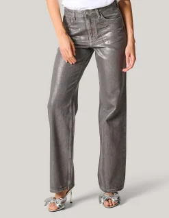 Shoeby Metallic Wide Leg Jeans Donkergrijs<DAMES Jeans