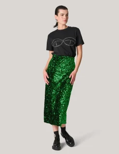 Shoeby Pailetten Maxi Rok Groen<DAMES Rokken