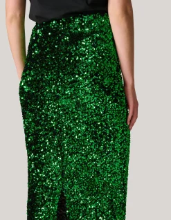 Shoeby Pailetten Maxi Rok Groen<DAMES Rokken