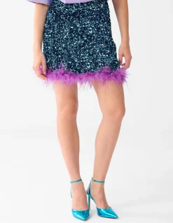 Shoeby Pailletten Mini Rok Blauw By Lizzy<DAMES Rokken
