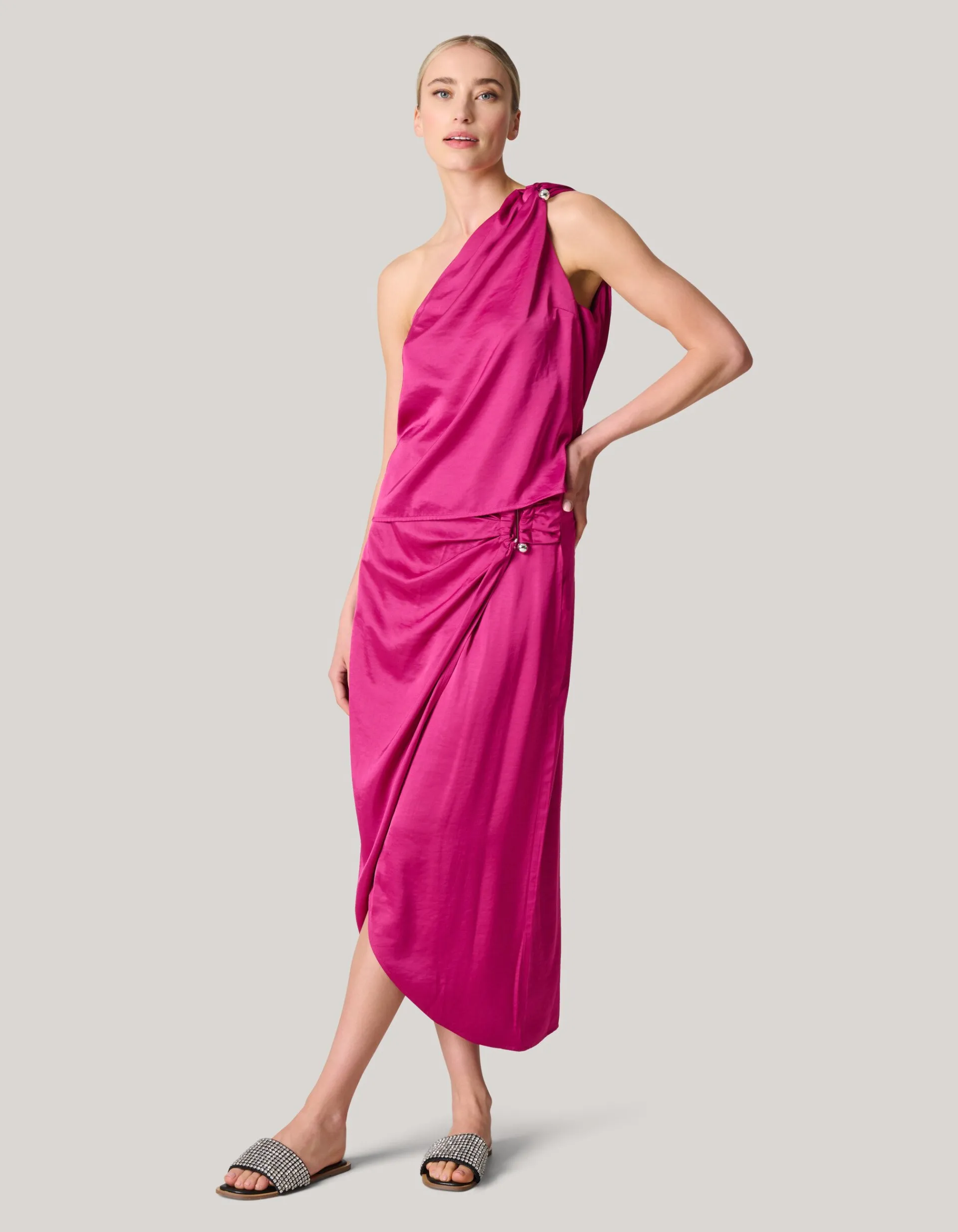 Shoeby Pierced Satijnen One Shoulder Top Roze<DAMES Tops