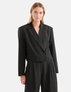 Shoeby Pinstripe Cropped Blazer Zwart<DAMES Blazers