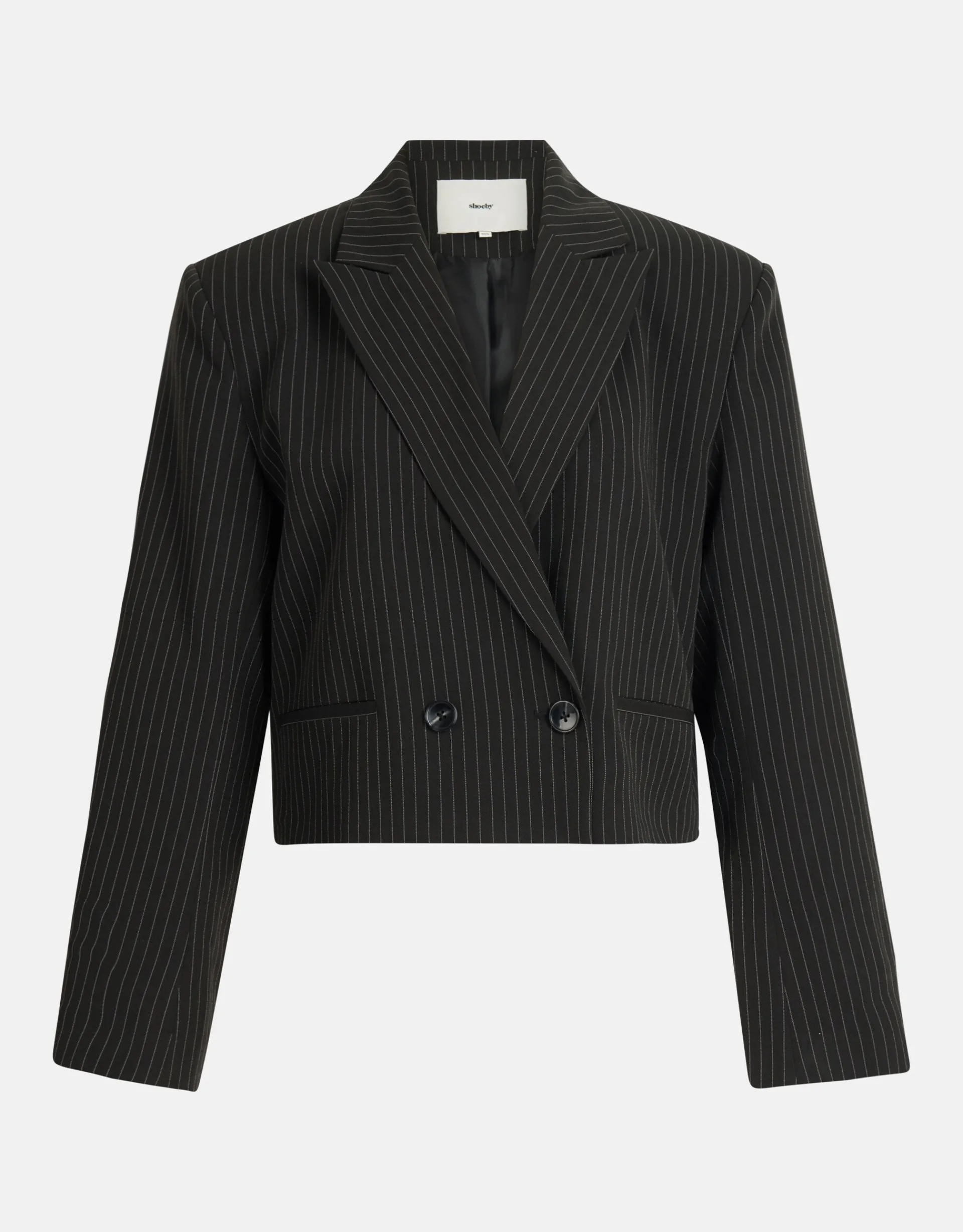Shoeby Pinstripe Cropped Blazer Zwart<DAMES Blazers