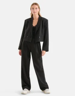 Shoeby Pinstripe Cropped Blazer Zwart<DAMES Blazers