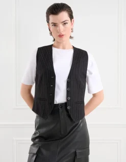 Shoeby Pinstripe Gilet Zwart/Wit<DAMES Gilets