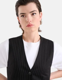 Shoeby Pinstripe Gilet Zwart/Wit<DAMES Gilets