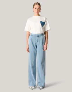 Shoeby Pinstripe Loose Fit Jeans Lichtblauw L34<DAMES Jeans