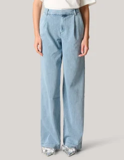 Shoeby Pinstripe Loose Fit Jeans Lichtblauw L34<DAMES Jeans