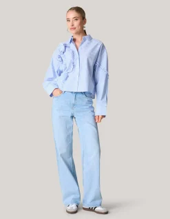 Shoeby Pinstripe Ruffle Blouse Lichtblauw<DAMES Blouses