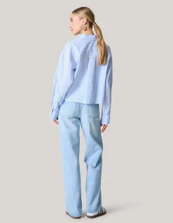 Shoeby Pinstripe Ruffle Blouse Lichtblauw<DAMES Blouses