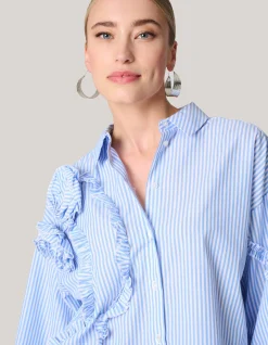Shoeby Pinstripe Ruffle Blouse Lichtblauw<DAMES Blouses