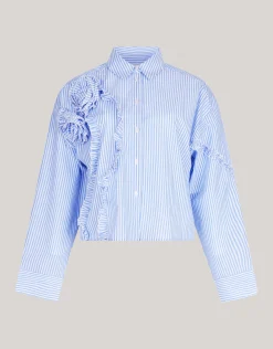 Shoeby Pinstripe Ruffle Blouse Lichtblauw<DAMES Blouses