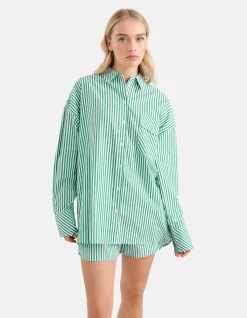 Shoeby Pinstripe Strass Blouse Groen By Monica<DAMES Blouses