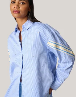 Shoeby Pinstripe Strass Blouse Lichtblauw<DAMES Blouses