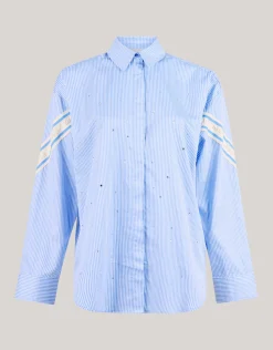 Shoeby Pinstripe Strass Blouse Lichtblauw<DAMES Blouses