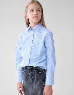 Shoeby Pinstripe Strass Blouse Lichtblauw< Blouses
