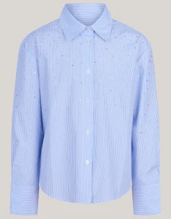 Shoeby Pinstripe Strass Blouse Lichtblauw< Blouses