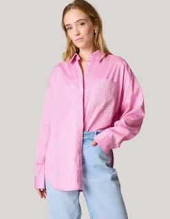 Shoeby Pinstripe Studs Blouse Lichtroze<DAMES Blouses