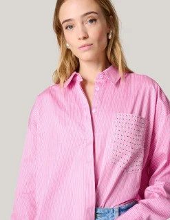 Shoeby Pinstripe Studs Blouse Lichtroze<DAMES Blouses