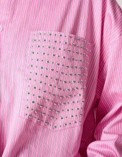 Shoeby Pinstripe Studs Blouse Lichtroze<DAMES Blouses