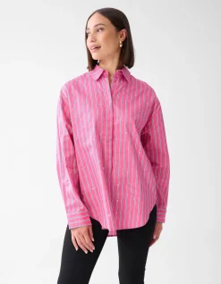 Shoeby Pinstripe Studs Blouse Roze<DAMES Blouses