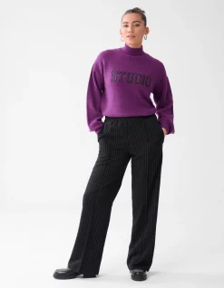 Shoeby Pinstripe Wide Leg Broek Zwart<DAMES Broeken
