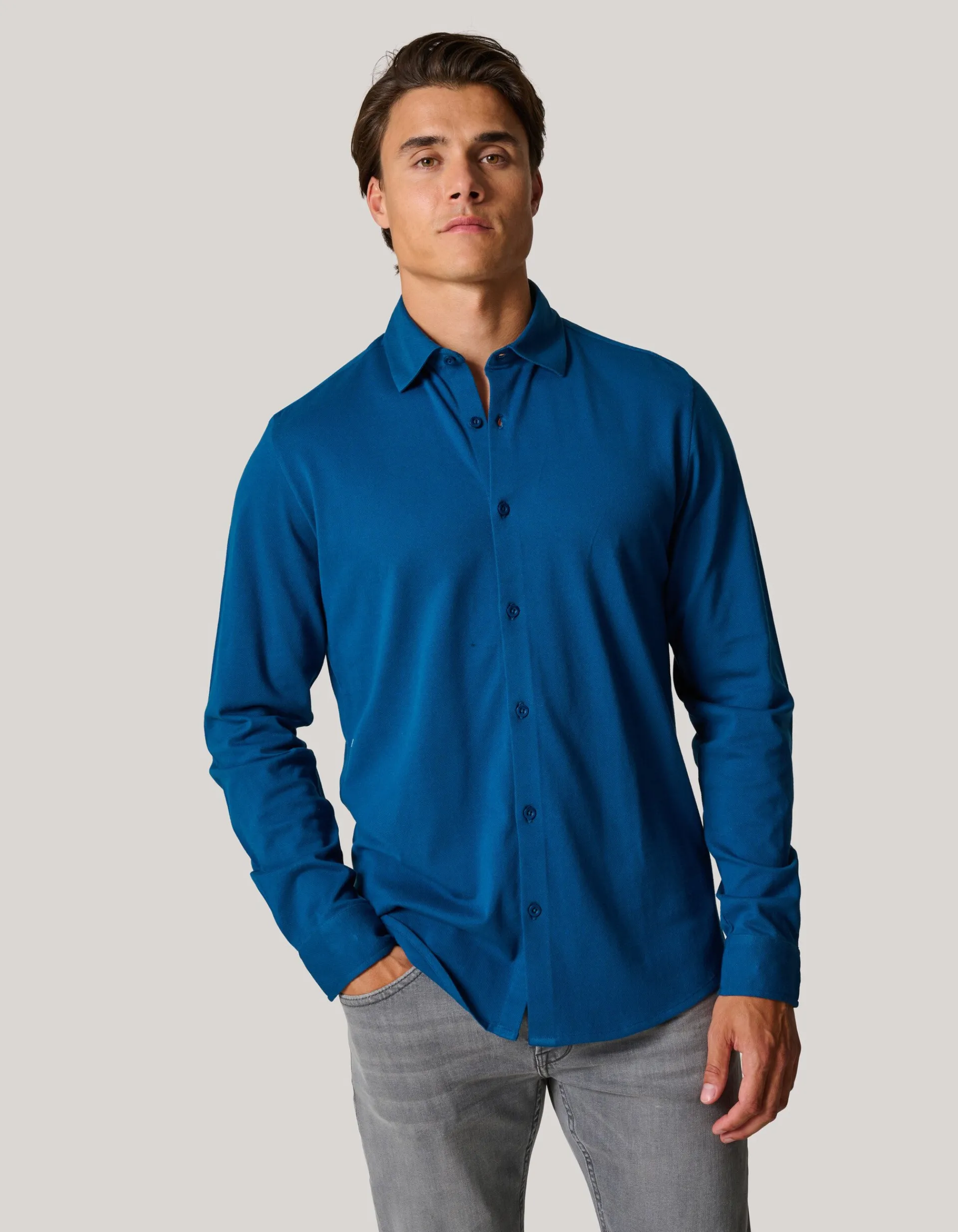 Shoeby Pique Jersey Overhemd Blauw<Heren Overhemden