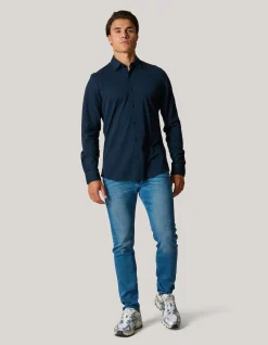 Shoeby Pique Jersey Overhemd Donkerblauw<Heren Overhemden