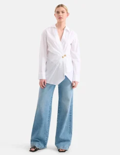 Shoeby Poplin Overslag Blouse Wit<DAMES Blouses