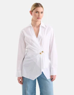 Shoeby Poplin Overslag Blouse Wit<DAMES Blouses