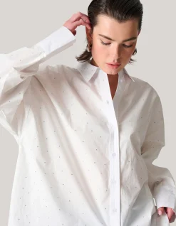 Shoeby Poplin Strass Blouse Wit<DAMES Blouses