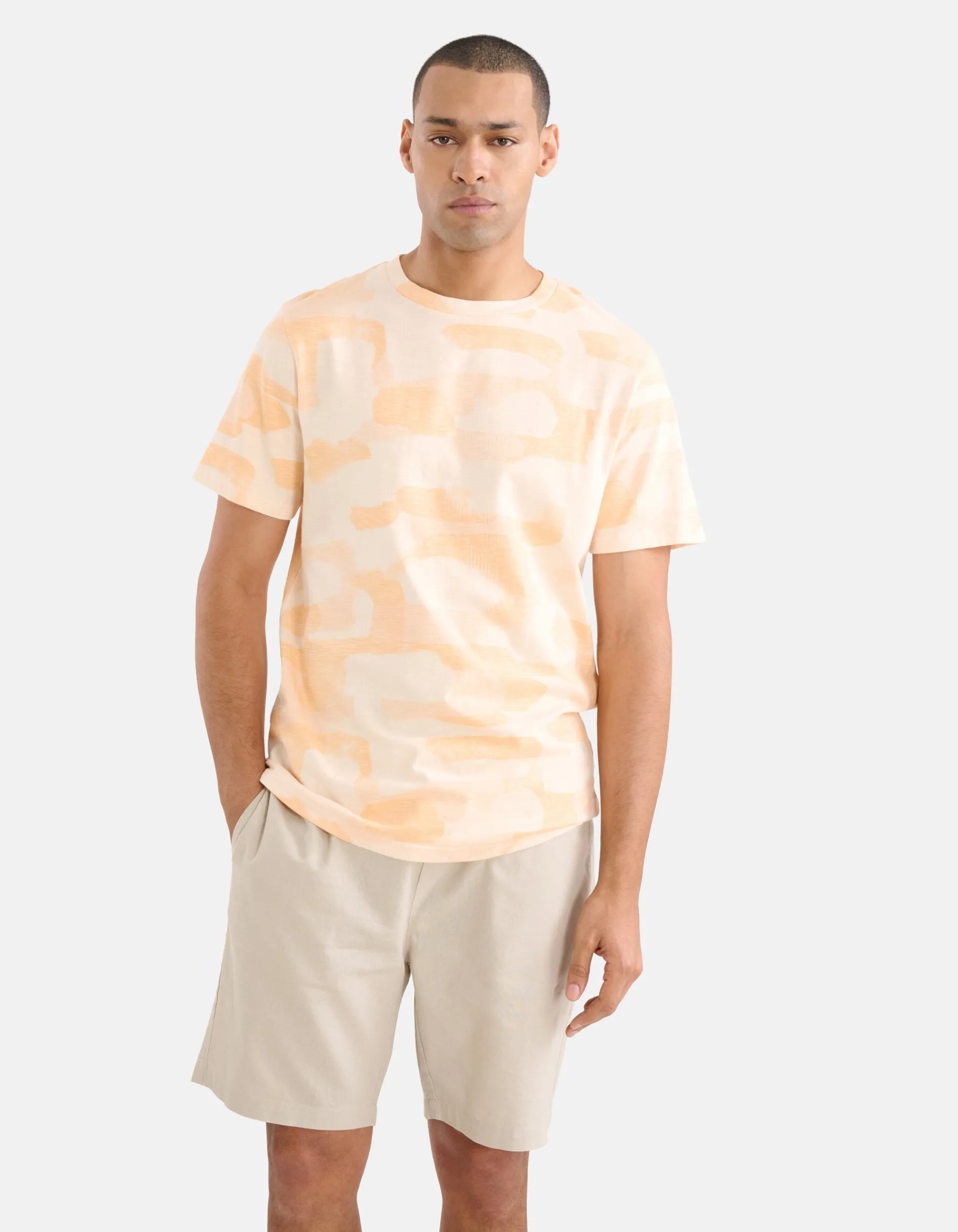 Shoeby Printed Camo T-shirt Oranje<Heren T-Shirts En Polo's