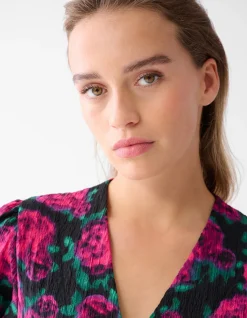 Shoeby Printed Crinkle Jurk Zwart<DAMES Jurken