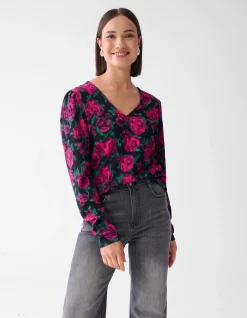 Shoeby Printed Crinkle Top Zwart<DAMES Tops