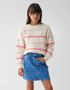 Shoeby Printed Denim Mini Rok Blauw< Rokken