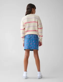 Shoeby Printed Denim Mini Rok Blauw< Rokken