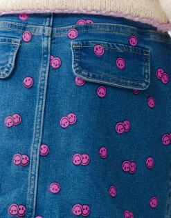 Shoeby Printed Denim Mini Rok Blauw< Rokken