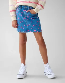 Shoeby Printed Denim Mini Rok Blauw< Rokken