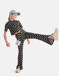 Shoeby Printed Heart Split Flair Broek Zwart< Broeken