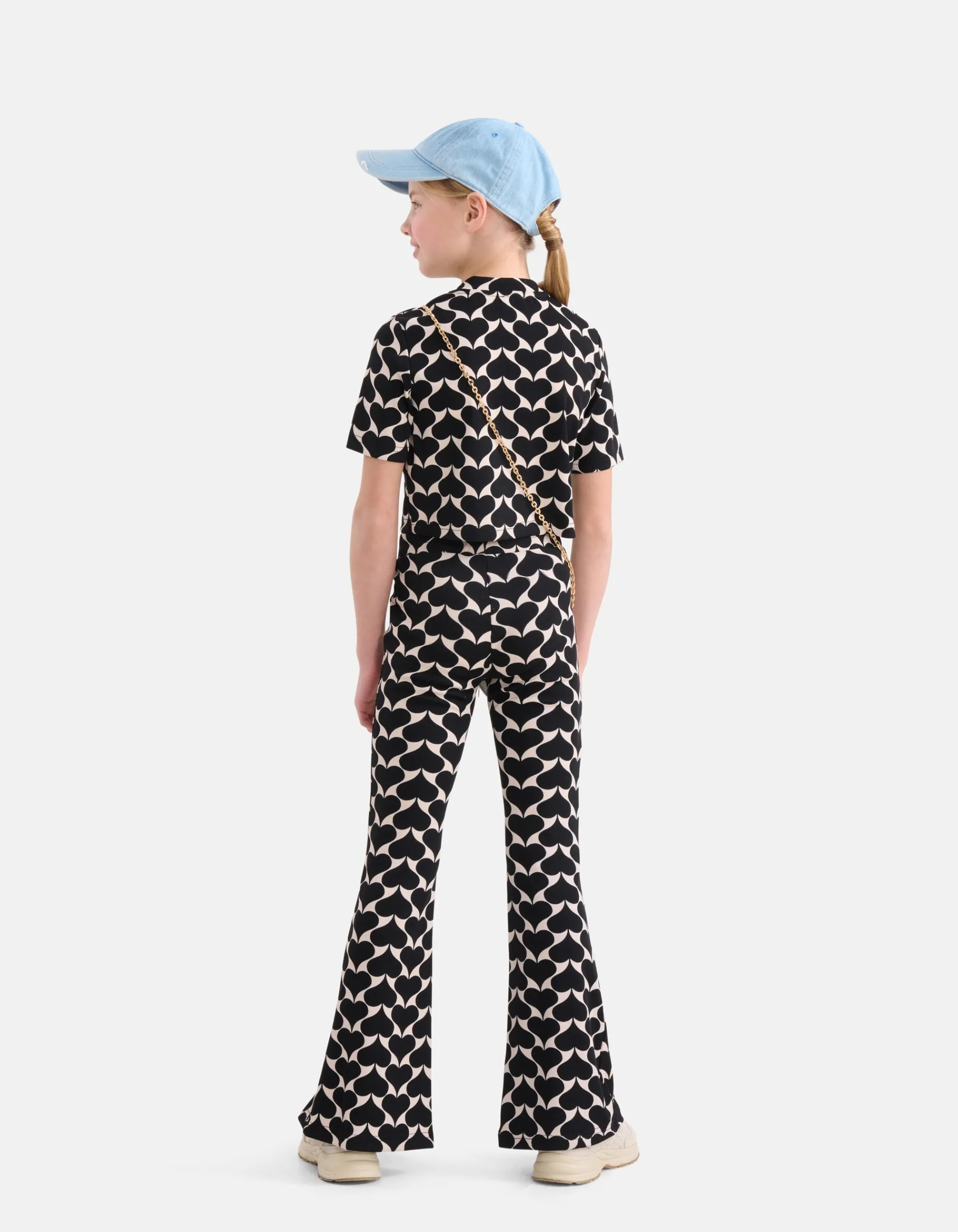 Shoeby Printed Heart Split Flair Broek Zwart< Broeken