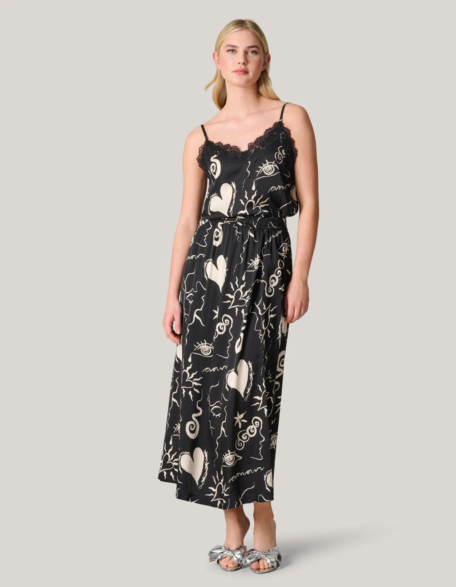 Shoeby Printed Maxi Rok Zwart<DAMES Rokken