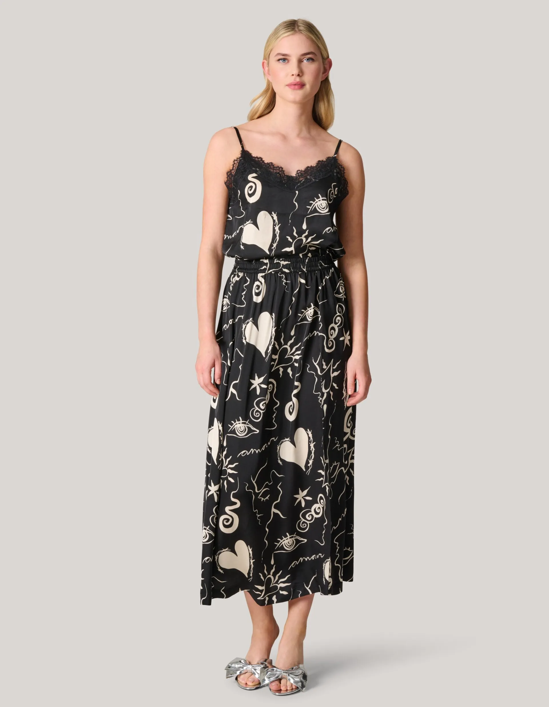 Shoeby Printed Maxi Rok Zwart<DAMES Rokken