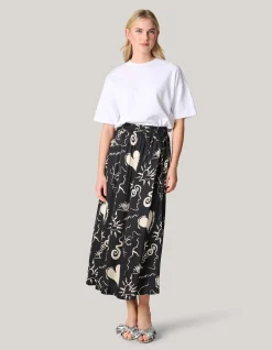 Shoeby Printed Maxi Rok Zwart<DAMES Rokken