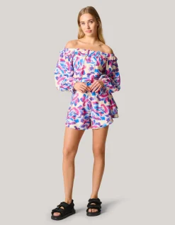 Shoeby Printed Off Shoulder Top Gebroken Wit<DAMES Blouses