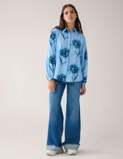 Shoeby Printed Pinstripe Blouse Blauw By Mieke<DAMES Blouses